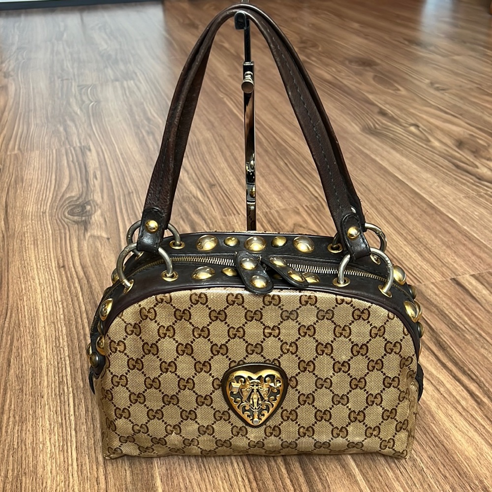 Gucci Beige Brown GG Canvas Tote with Gold Hardware